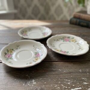 Homer Laughlin Virginia Rose Armand Saucer, Set of 3, Vintage Floral Porcelain